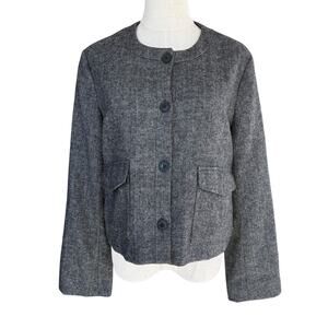 Nordstrom Collarless Herringbone Jacket L Wool Blend Cropped Quiet Luxury